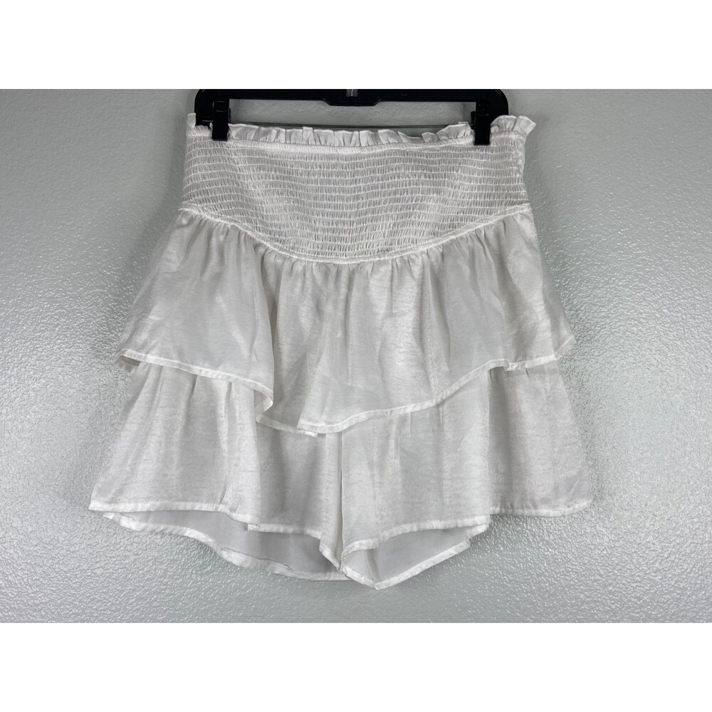 Jodifl Women Large White Skirt Layer Smocked Waist Lightweight Casual